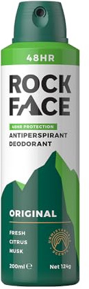 Rock Face Men's Antiperspirant Deodorant, Original Scent, 200ml | 48-hour sweat protection, non-staining, quick-dry formula, gentle on skin for daily underarm care, Fresh Citrus