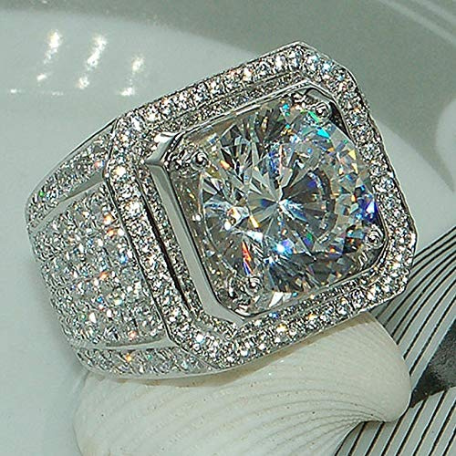 Sdouefos Herren-Ring aus 925er Silber, quadratischer kubischer Zirkonia, klassischer Ring, modischer Silberschmuck, Party-Zubehör, quadratischer Diamantring, Cocktailring, Hochzeitstagsring