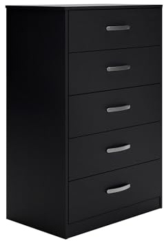 Signature Design by Ashley Finch Modern 5 Drawer Chest of Drawers with Ball-bearing Construction and Safety Stop, Black