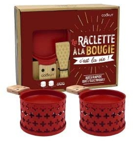 COOKUT - Coffret RACLETTE pour 2 FONCTIONNANT A LA Bougie Rouge Decor Croix New