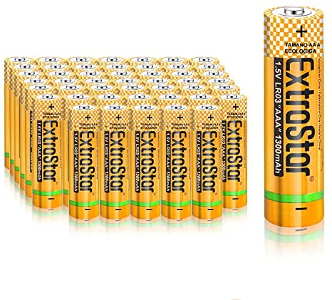 EXTRASTAR Batería de Alcalinas AAA LR03 de 1,5 Voltios, 1300mAh No7 Pilas, Gama Performance, No Se Puede Cobrar, 48Pcs