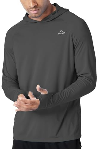 WILLIT Sudadera con capucha para hombre UPF 50+ con protección solar Rashguard con capucha Camiseta de manga larga SPF para pesca al aire libre, correr, caminar, ligera, Color gris., S