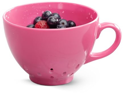 Zeal Berry Colander Cup, Small Hand-held Cup Shape Melamine Strainer/Sieve, for Washing & Draining Fruits, and Berries (10cm) - Neon Pink