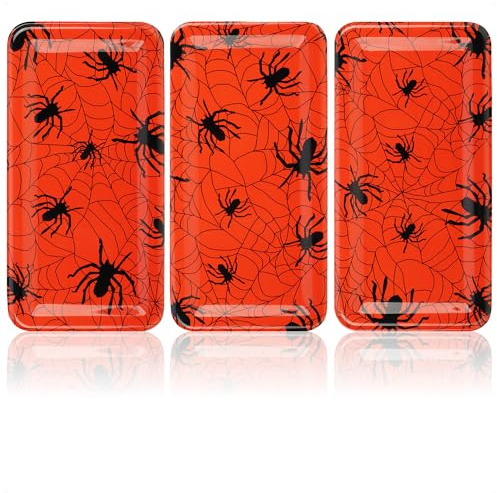 com-four® 3x Halloween Kunststoffteller, wiederverwendbare Dekoplatten | lebensmittelechte Zierteller - abwaschbare Servierplatten - festliche Raumdekoration