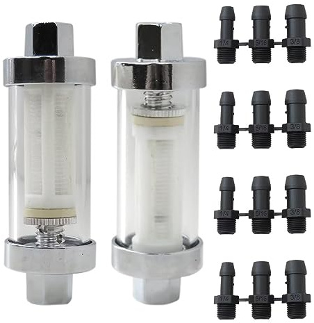 2x Universal 1/4 5/16 3/8 Chrome Glass Reusable Washable Inline Fuel Filter for Fuel Petrol Diesel Water Hose Pipe 6/8/10mm