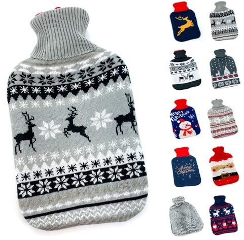 heimtexland ® Wärmflasche mit Soft Strick Bezug waschbar Motiv Geschenk Weihnachten Fell Norweger Wärmkissen Wärmeflasche 1,6 ltr Typ857 Norweger Grau