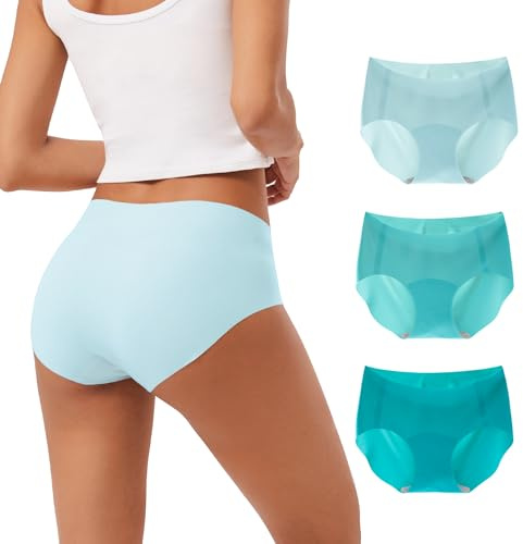 INNERSY Underbyxor, dam, sömlösa polyamid, sömlösa trosor, stretch, osynliga underkläder, 3-pack, Sommarblå serie, XS