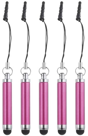 sourcing map 5pcs Metallic Stylus Pen Retractable Aluminum Alloy Mini Capacitive Pens for Universal All Touch Screen Devices, Rose Red