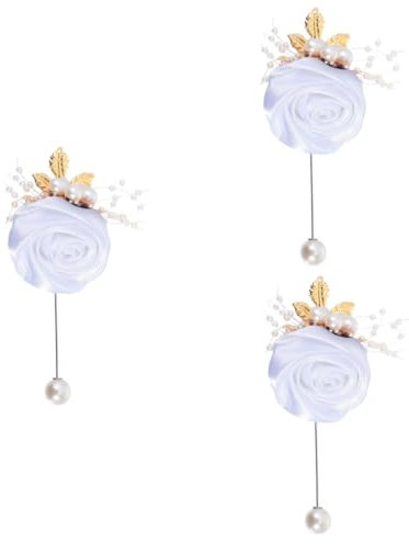 PACKOVE 3 Stk Ansteckbrosche elegant abstecknadeln Hochzeitsbrosche Geschenkidee Blumenanstecker corsage hochzeitsdeko Hochzeitskleid Korsage Stoffblumen schmücken Fräulein Zubehör Weiß
