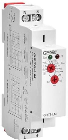GEYA Interruptor de escalera Interruptor de temporizador de iluminación 230VAC 16A Retardo apagado Interruptor de luz de relé 0.5-20mins Carril DIN (GRT8-LM,AC230V)