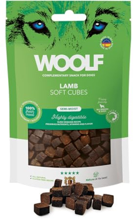 WOOLF Soft Cubes - Complementary Snacks for Dogs. Semi-Moist and Gluten-Free Dog Treats with Natural Ingredients. Mono Protein Formula. Suitable for Dogs and Puppies (Lamb, 100g)