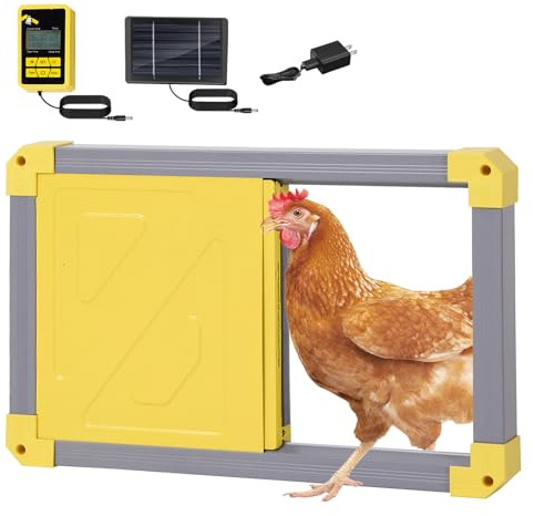 Aivituvin Automatic Chicken Coop Door Opener with Heating and Anti-Pinch Function Solar Powered Auto Chicken House Run Door（Grey）