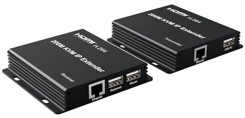 Estensore KVM IP da 200 m, oltre RJ45 cat5e/6 1080P HDMI USB, KVM, Ethernet, Extender da uno a molti da Gigabit Switch per PC, DVR, Loptop, supporto mouse, tastiera, funzione touch screen (TX + RX)