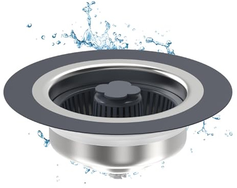 2-in-1 Kitchen Sink Strainer, Plug for Sink with Strainer Basket, 304 Stainless Steel Pop-Up Sink Plug, Drain Strainer Kitchen Sink for 71-86 mm, Depth >35 mm