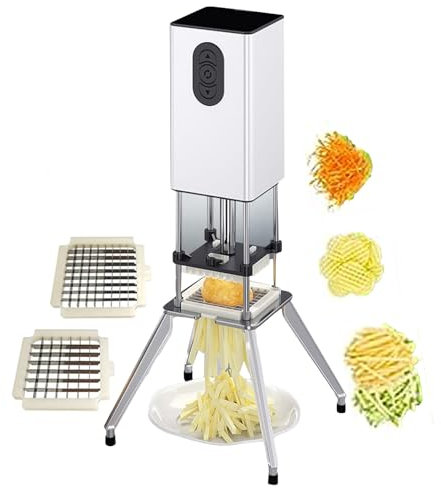 forplubossmmp Commercial Vegetable Chopper - Electric Stainless Steel Salad Maker - French Fry Cutter Machine - with Blades (9mm, 12.2mm) and Bracket Feet - Suitable for Commercial and Home Use