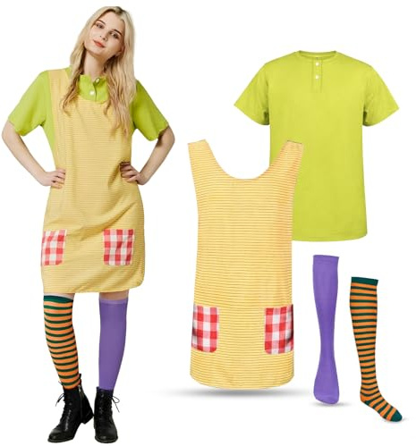 JONRRYIN Calzelunghe Costume Travestimento Donna, Calze a Righe Colorate, Abbigliamento da Ragazza Birichina, Costume Carnevale Adulto, Festa, Cosplay (Donna, S)