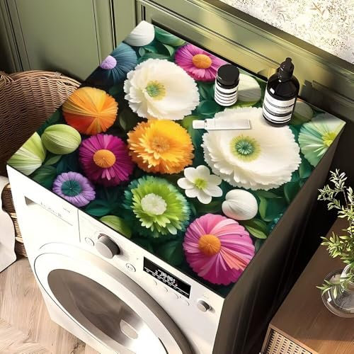 Highdi Motif Floral 3D Housse de Protection pour Machine à Laver Top,Coussin de Machine à Laver Antidérapant Housse de Machine à Laver pour Machine à Laver Ou Sèche-Linge (Fleur D,70x70cm)