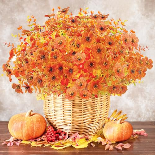 SHEPIN 6 Bündel Künstliche Herbststrauß Herbstdeko Kunstblume, Künstlich Eukalyptus Herbstblumen, Herbst Deko Künstliche Blumen und Herbstzweige für Innen Draußen Tisch Balkonkasten Blumenkasten