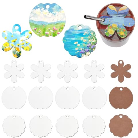NBEADS 18 Placa de Nombre En Blanco para Sublimación, Tapa de Vaso con Sublimación de Flores, Manzanas Y Sol, Placas de Identificación para Vasos de MDF para Tapa de Vaso, Diseños Personalizados