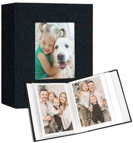 Vienrose Fotoalbum 10x15 cm 2 Pack, 26 Seiten für 52 Fotos, Schwarz | Leineneinband, Kleine Einsteckalben mit Fenster für Baby, Hochzeit, Reisen und Erinnerungen.
