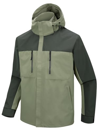 LY4U Chaquetas Ligeras para Exteriores para Hombre, Chaqueta de Montaña con Capucha Cortavientos, Chaqueta Impermeable y Transpirable para Acampar, Pescar, Ciclismo, Verde XL
