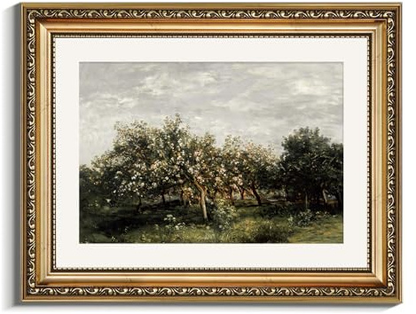 VIYYIEA Gold Framed Landscape Wall Art, Impressionist Nature Orchard Scene Wall Decor, Canvas Painting for Living Room Kitchen, Great Gift for Nature Lover, 11x14 Inch