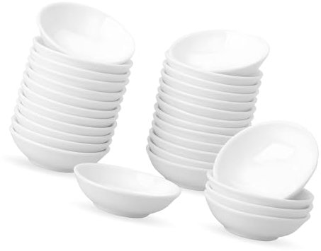 Lot de 30 coupelles à sauce en porcelaine blanche, rondes, mini bols de service pour sauces, sushis, ketchup, vinaigre, amuse-bouches