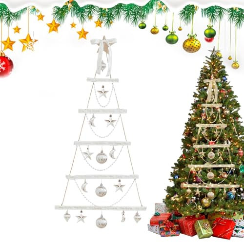 Árbol de Navidad de pared iluminado, árbol de Navidad de madera brillante montado en la pared plana, árbol de Navidad de madera montado en la pared LED con luces brillantes, árbol de Navidad de pared