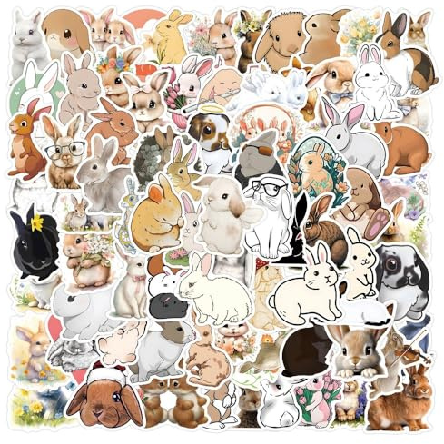 110 Pcs Colorful Rabbit Stickers, Cute Aesthetic Animal Rabbit Sticker Pack for Mac-Book, Phone,Skateboard, Luggage,Laptop, Water Bottle,Bumper,Scrapbooking, Art Crafts,Bullet Points Etc.