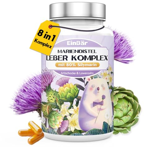 8-in-1 Leber Kur Komplex: Hochdosiert Mariendistel (500mg, 80% Silymarin) mit Löwenzahn, Cholin, Inositol, Kurkuma uvm. 121 vegane Kapseln für Leber & natürliche Entgiftung. Deutschland.