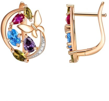 AMDXD Pendientes de aro para mujer con circonita azul, chapados en oro, estilo Art Nouveau, oro, Cobre, Circonia cúbica