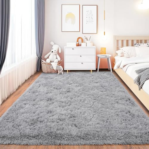 Chicnix Hochflor Flauschig Teppich Schlafzimmer 120x160 cm Grau, Wohnzimmerteppich Weich Bettvorleger, rutschfest Teppich Shaggy für Wohnzimmer Kinderzimmer