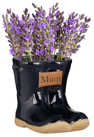 Dibor Ceramic Wellington Boot Plant Pot Indoor/Outdoor Plant Pot Herb Seedling Bulb Flower Pot Planter with Happy Birthday Engraved Plaque Gardening Gift (Blue)