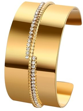 JewelryWe Gold Breit Armreif Damen Edelstahl Chunky Offen Manschette Armreif Armspange mit Zirkonia & Türkis Vintage Boho Groß Verstellbar Armmanschette Handgelenk Armband Stapelbar Schmuck