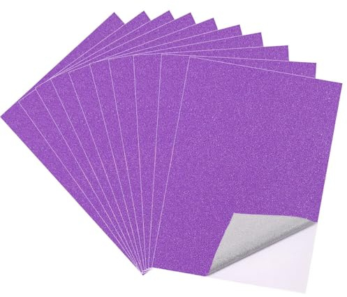 10 Blatt Lila Glitzerpapier zum Basteln, A4 Selbstklebende Glitzer Papier, Glitzerndes Bastelpapier, Glitterpapier Glitterkarton für DIY Handwerk, Grußkarten, Scrapbooking (21 x 29.7 cm, Lila)