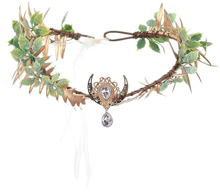 LIANCHEN Blatt Kopfschmuck, Handgefertigte grüne Elfenkrone, Stirnband Waldelf Kopfschmuck, Wald Grün Blatt Tiara Kreis, Handgefertigtes Elfenblumenkronen-Stirnband für Hochzeit, Braut, Cosplay