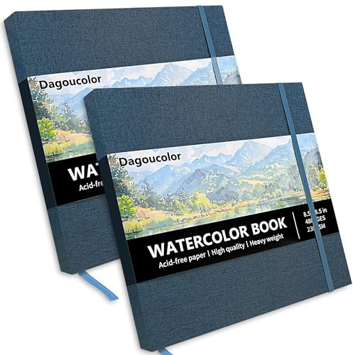 DagouColor Acquerello Sketchbook Libro, 8.5 x8.5, 2 Pack, 24 Fogli, 230GSM Carta Colore Acquatico Pressata Freddo, Copertina Tessuto Libro per Artisti Principianti Adulti, Pittura, Disegno