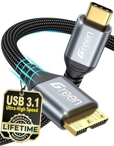 Green Jiss® 10 Gbps Micro B to USB C Cable, 1ft 1.5ft 3ft 6ft 10ft Gold-Plated External Hard Drive Cable, Heavy Duty USB C to Micro B Short Cables, for iPhone 17/16/15, WD Seagate, MacBook Pro/Air-1ft