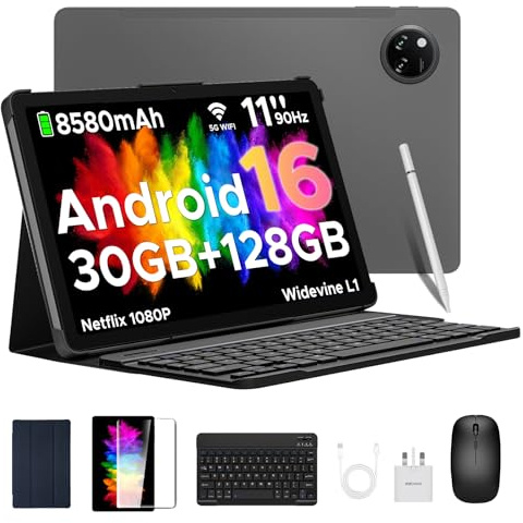 DOOGEE Tab A9 Pro+ Android 16 Tablet mit Tastatur 30GB RAM + 128GB ROM(2TB TF) Widevine L1 Gaming Tablets, 8580mAh, Unisoc T7200 Octa Core, 13MP+5MP, Tablet 11 Zoll mit Maus, Stift, Hülle, Schutzfolie