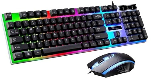 SHRGOMPIT LED Backlit USB Ergonomic Gaming Mechanical Keyboard Gamer Mouse Sets Wired Keyboard and Mouse Combo Set black