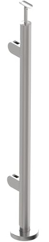 Postes de barandilla izquierda, diámetro 42,4, altura de construcción, 1000 mm, acero inoxidable con abrazaderas de cristal, semicircular, 63 x 45 mm, barandilla V2A, pulido K320, pasamanos redondos