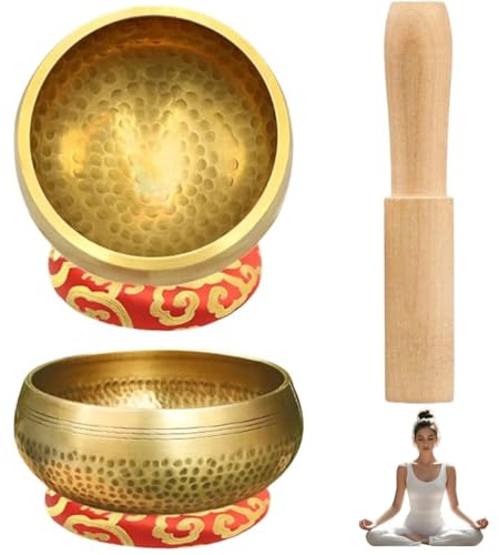 Klangschalen Set, Tibetische Singing Bowl Meditation Stressabbau, Yoga Klang Schüssel, Schale handgefertigt in Nepal für Heilung Achtsamkeit