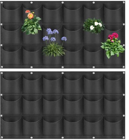 LITLANDSTAR 18 Pockets Hanging Grow Bags, 2 Pack Horizontal Wall Planter Plant Grow Bags Outdoor Indoor Hanging Planter for Balcony/Railing/Fence/Yard/Garden/Home Decoration, Black