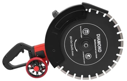 16In 4000W Electric Concrete Saw Brick Cutter Circular Wall Slotting Groving with Blade and Rolling Pulley 3000RPM Sturdy Construction
