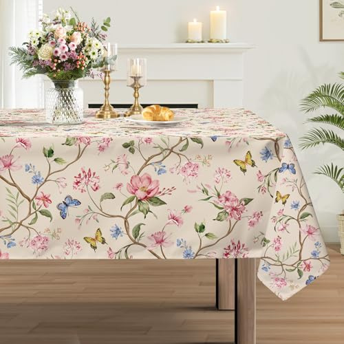 hometrixx Spring Pink Flower Washable Rectangle Table Cloth 152x213cm | Stain Wrinkle Resistant Polyester Tablecloth, Machine Washable Table Tover, Indoor Outdoor Dining Parties Kitchen Decor