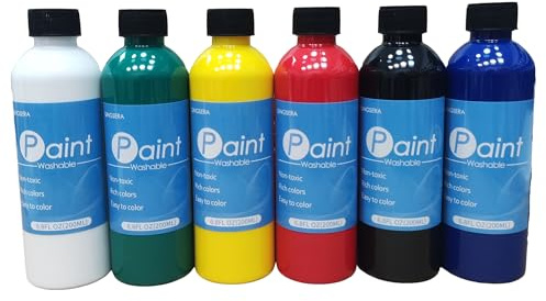 Pittura classica lavabile Bulk Pack 6 ct, vernice per poster, vernice a tempera, colori assortiti 7 oz/200 ml ogni bottiglia, set di 6 colori, forniture per pittura artistica professionale, non