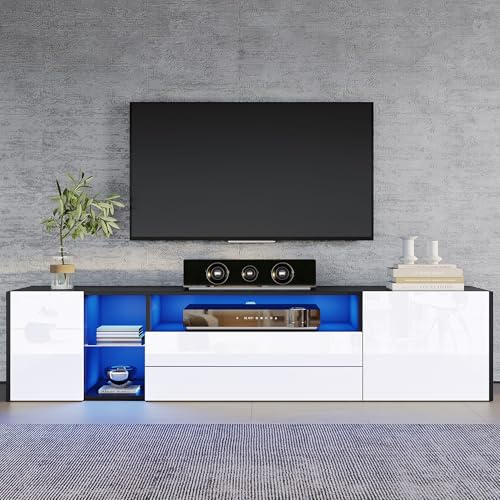 Generisch Mobile TV da 180 X 40 X 45 Cm per televisori da 75 pollici, mobile TV a LED lucido, supporto TV con 2 cassetti e 2 armadietti