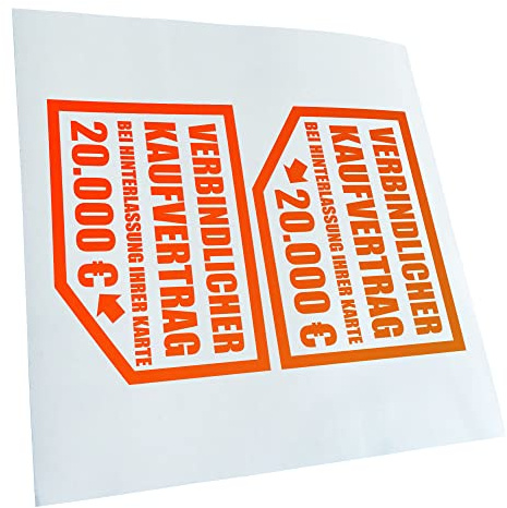 Kiwistar Autoaufkleber - Verbindlicher Kaufvertrag 20.000 € 12,5 x 10 cm - neonorange-37 - Aufkleber für Auto, Laptop, Fahrrad, LKW, Motorrad mehrfarbig JDM Decal Racing