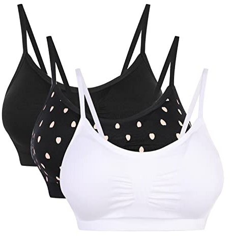 Vertvie Womens Strech Duenn Ohne Buegel Push up Yoga Sports BH Bra Top Set Fuer Fitnesstraining Polsterung 3St(Größe M/Etiketten L, Weiß+schwarz+schwarz)