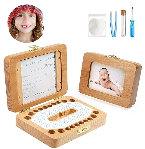 LEADSTAR - Caja de dientes de leche, marco de fotos de bebe, caja de almacenamiento de dientes para niños, cajas de recuerdos, caja de regalo, bautizo, cumpleaños, kit para niña